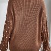 Women's Chestnut Beaded Drop Shoulder Round Neck Sweater - Image 3