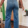 Women's Sail Blue High Waist Button Fly Flare Jeans with Raw Hem - Image 2