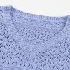 Women's Sky Blue V Neck Drop Shoulder Sweater with Eyelet Pattern Detail - Image 12