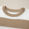 Women's Light French Beige Colorblock Striped Drop Shoulder Sweater with Side Slit - Image 16