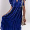 Women's Bluing Ruffled Short Sleeve V Neck Tiered Midi Dress - Elegant and Versatile - Image 3