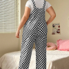 Women's Black Checkered Print Wide Leg Jumpsuit with Pockets - Image 2