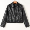 Women's Black PU Leather Lapel Collar Zipper Jacket - Image 9