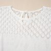 Women's Elegant White Eyelet Knit Tied Back Short Sleeve Sweater - Image 7