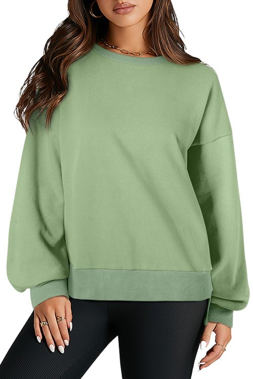 Grass Green Fleece Lined Drop Shoulder High Low Sweatshirt for Women