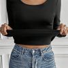 Women's Black Solid Scoop Neck Thermal Long Sleeve Top - Image 6