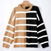 Women's Light French Beige Colorblock Oversized Crew Neck Sweater - Image 3