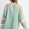 Women's Clearly Aqua Plaid Floral Peace Heart Graphic Wide Long Sleeve Top - Image 3