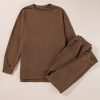 Women's Coffee Solid Color High Low Pullover and Skinny Pants Set - Casual Chic Outfit - Image 7