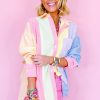 Women's Pink Stripe Oversized Color Block Shirt with Chest Pocket - Image 3