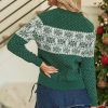 Women's Green Christmas Snowflake Dotted Print Round Neck Sweater - Cozy & Chic - Image 2