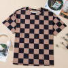 Women's Light French Beige Checkmate Boyfriend Casual Tee - Stylish Checker Pattern - Image 7