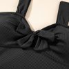 Chic Black Plus Size Textured Knotted Ruffled Trim One Piece Swimwear for Women - Image 28