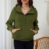 Women's Moss Green Quarter Zip Sweatshirt with Kangaroo Pocket - Image 11