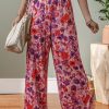 Women's Purple Floral Wide Leg Pants - Elastic High Waist for Comfort - Image 5