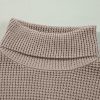 Women's Smoke Gray Striped Plaid Patchwork Waffle Knit Turtleneck Sweater - Image 12