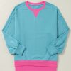 Women's Light Blue Colorblock Patchwork Crew Neck Sweatshirt - Image 5