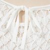 Women's Elegant White Eyelet Knit Tied Back Short Sleeve Sweater - Image 10