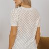 Elegant Women's Beige Hollow Out Crochet O Neck Short Sleeve Sweater Tee - Image 2