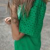 Bright Green Eyelet Embroidered Patchwork Shift Top for Women - Image 3