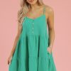 Women's Sea Green Textured Buttoned Mini Dress with Thin Straps - Image 7