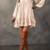 Women's Apricot Tiered Ruffled Puff Sleeve Loose Fit Mini Dress - Image 5