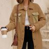 Women's Khaki Teddy Coat with Contrast Flap Pockets - Cozy Single Breasted Outerwear - Image 5