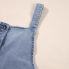 Women's Stone Blue Washed Denim Half Button Wide Leg Overalls with Pockets - Image 8