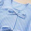 Women's Sky Blue Striped Bowknot Detail Puffy Sleeve Top and Shorts 2-Piece Set - Image 11