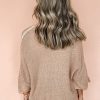 Women's Light French Beige Contrast Striped 3/4 Sleeve Crew Neck Sweater - Image 2