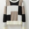 Women's Black Plaid Patchwork Long Sleeve Knitted Sweater - Image 6