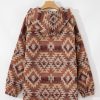 Plus Size Women's Red Aztec Pattern Half Zip High Neck Hoodie - Western Fashion - Image 8