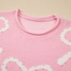 Women's Pink Pearl Beaded Bowknot Pattern Distressed Split Hem Sweater - Image 8