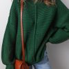 Women's Blackish Green Textured Crew Neck Lantern Sleeve Sweater - Image 4