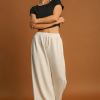 Women's Apricot Loop Drawstring Casual Wide Leg Pants with Pockets - Image 3