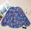 Women's Blue Floral Print Batwing Sleeve Buttoned Loose Fit Shirt for Casual & Semi-Formal Wear - Image 8