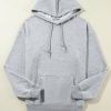 Women's Light Grey Fleece Lined Kangaroo Pocket Drawstring Hoodie - Image 7