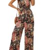 Women's Black Floral Print Belted Sleeveless Wide Leg Jumpsuit for Summer - Image 23