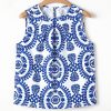 Women's Blue Vintage Print Pintuck Crew Neck Tank Top - Bohemian Style - Image 8