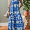 Women's Blue Floral Print Wide Leg Sleeveless Jumpsuit - Perfect for Summer Vacations - Image 8