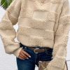 Women's Parchment Checkered Sherpa Crew Neck Sweater - Image 2