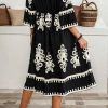 Women's Black Geometric Print 3/4 Sleeve Midi Western Dress - Image 2