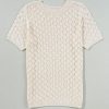 Elegant Women's Beige Hollow Out Crochet O Neck Short Sleeve Sweater Tee - Image 13