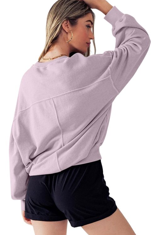 Women's Orchid Petal Exposed Seam Batwing Sleeve Drop Shoulder Sweatshirt