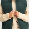 Women's Jungle Green Corduroy Stand Neck Zipped Puffer Vest for Casual Style - Image 2