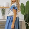 Chic Women's Black Stripe Ruffle Denim Patchwork Mini Dress - Image 3