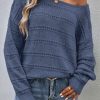 Women's Real Teal Pointelle Knit Boat Neck Drop Shoulder Sweater - Image 6