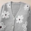 Women's Light Grey Floral Print V Neck Knitted Button Up Cardigan - Image 11