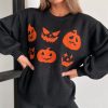 Women's Black Halloween Pumpkin Face Pattern Drop Shoulder Sweater - Image 8