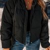 Women's Black Checkerboard Full Zipper Puffer Jacket - Image 2